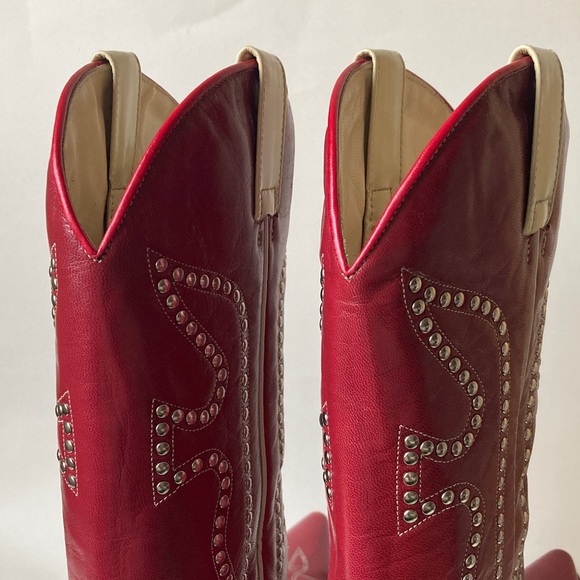 Vintage Frye Daisy Duke Studded Red Cowboy Leather Boots  Sz 9 - Picture 14 of 16